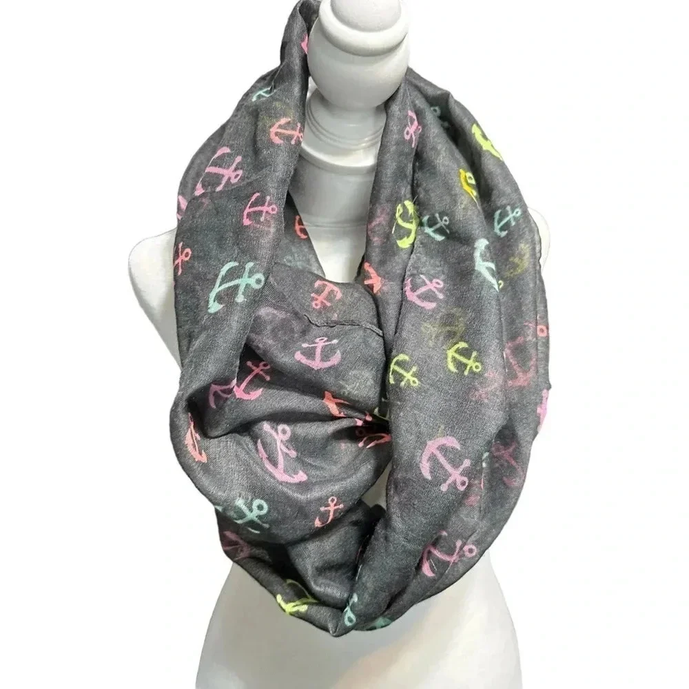 Women's grey anchor light weight infinity scarf